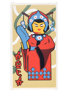 Lego Glass for Window 1 x 4 x 6 with Woman in Red Kimono with Blue Headress with Flowers and Red Ninjago Logogram 'CHIC' Pattern (Sticker) - Set 70620