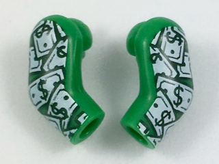 Lego Arm, (Matching Left and Right) Pair with Dollar Bills Pattern / Green