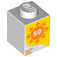 Lego Brick 1 x 1 with Orange Sun, '50' on Yellow Background print / White
