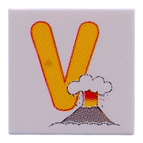 Lego Tile 2 x 2 with Yellow 'V' print