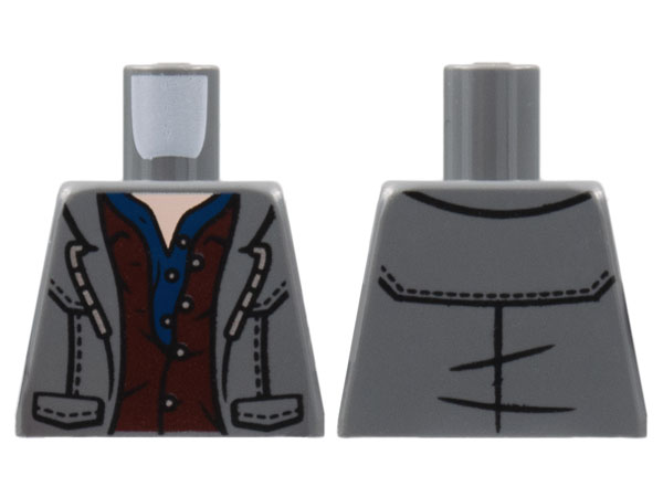 Lego Torso Jacket, Layered Reddish Brown and Dark Blue Shirts, Light Nougat Neck Pattern / Dark Bluish Gray