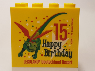 Lego Brick 2 x 4 x 3 with Happy Birthday 15 Legoland Deutschland Resort Pattern