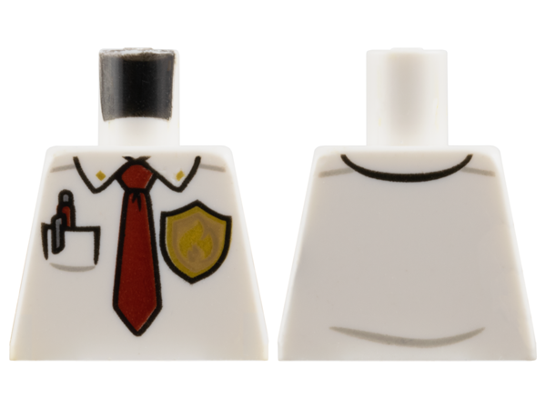 Lego Torso Fire Chief Shirt with Dark Red Tie, Pocket with Dark Red Pen, and Fire Logo Badge Pattern / White