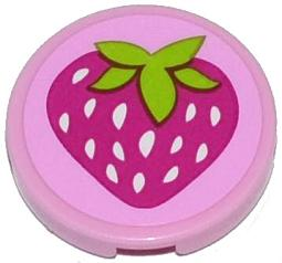 Lego Tile, Round 2 x 2 with Strawberry Pattern (Sticker) - Set 41035 / Bright Pink