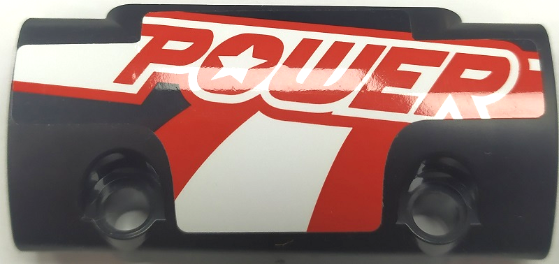 Lego Technic, Panel Curved 7 x 3 with 2 Pin Holes through Panel Surface with 'POWER' and Red and White Stripes Pattern Model Right Side (Sticker) - Set 42089