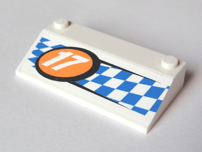 Lego Slope 33 3 x 6 without Inner Walls with '17' in Orange Circle on Blue Checkered Pattern (Sticker) - Set 60005 / White