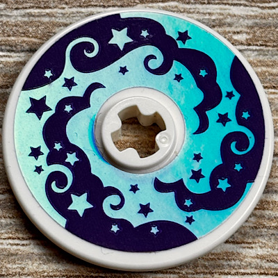 Lego Technic, Disk 3 x 3 with Dark Purple Smoke Swirl and Stars on Iridescent Mirrored Background Pattern (Sticker) - Set 41688