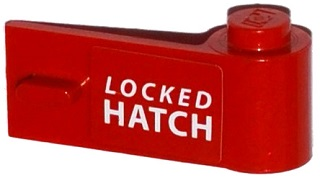 Lego Door 1 x 3 x 1 Right with White 'LOCKED HATCH' Pattern (Sticker) - Set 76015 / Red