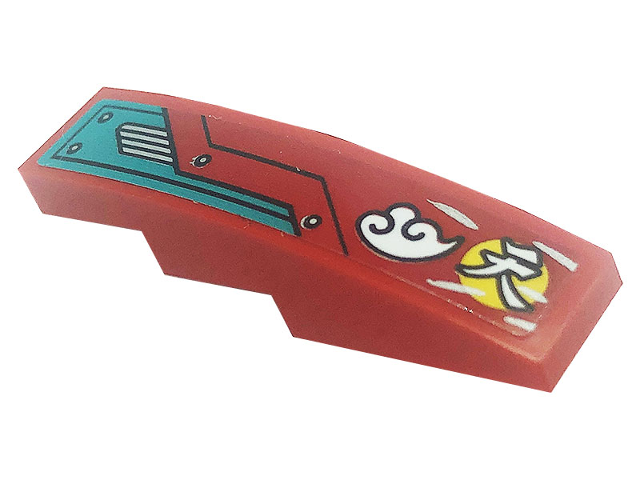 Lego Slope, Curved 4 x 1 with Dark Red and Dark Turquoise Hull Plates, Silver Air Vent, Dots, Smoke and Logogram Pattern Model Right Side (Sticker) - Set 80008