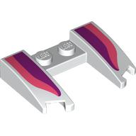 Lego Brick Wedged, Curved 3 x 4 x 2/3 Cutout with Dark Purple/Coral Shapes Print / White