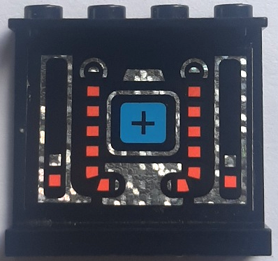 Lego Panel 1 x 4 x 3 - Solid Studs with Blue, Red and Silver Space Mechanical Pattern on Inside (Sticker) - Set 6949 / Black