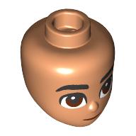 Lego Minidoll Head, Black Thick Eyebrows, Reddish Brown Eyes, Dark Red Lips Print