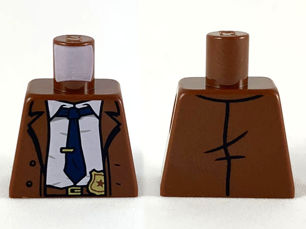 Lego Torso Overcoat, White Shirt, Dark Blue Tie, Gold Tie Clip and Badge Pattern / Reddish Brown