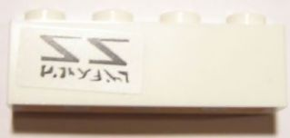 Lego Brick 1 x 4 with Reversed 'ZZ' SW Red Five X-wing Starfighter Pattern Model Right Side (Sticker) - Set 10240 / White
