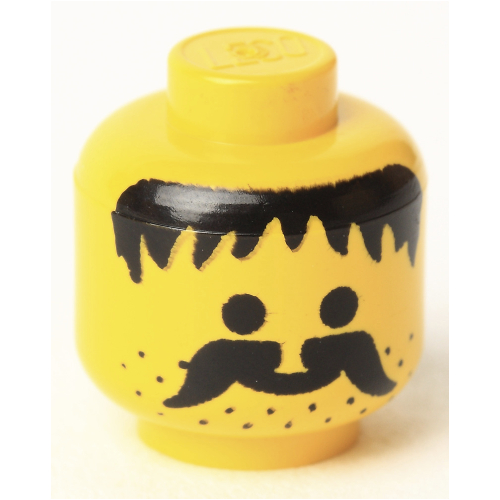Lego Minifig Head, Moustache, Stubble and Messy Hair Black Print [Solid Stud]