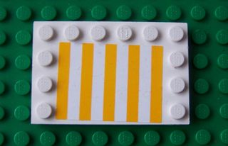 Lego Tile, Modified 4 x 6 with Studs on Edges with Medium Orange Vertical Stripes Pattern (Sticker) - Set 5847 / White