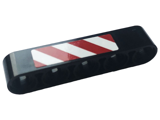 Lego Technic, Liftarm Thick 1 x 5 with Red and White Danger Stripes Pattern Side A (Sticker) - Set 42108 / Black