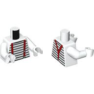 Lego Torso, Black Thin Stripes, Red Suspenders Front and Back Print, White Arms and Hands