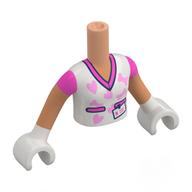 Lego Minidoll Torso Girl with White Shirt, Dark Pink Collar, Bright Pink Hearts, ID Badge Print, Nougat Arms, White Hands