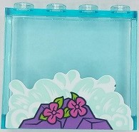 Lego Panel 1 x 4 x 3 with Side Supports - Hollow Studs with Splashing Water, Medium Lavender Rocks and Dark Pink Flowers Pattern (Sticker) - Set 41430 / Trans-Light Blue