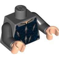 Lego Torso Armor Vest with Silver and Dark Blue Print, Black Arms, Light Nougat Hands