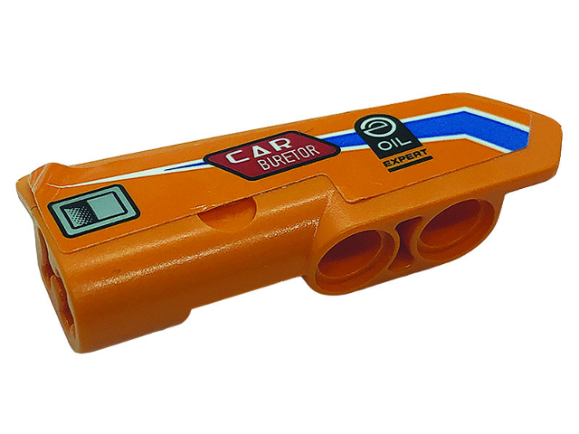 Lego Technic, Panel Fairing #22 Very Small Smooth, Side A with Dark Azure Line, Logos 'OIL EXPERT','CAR BURETOR' and Air Vent Pattern (Sticker) - Set 42104