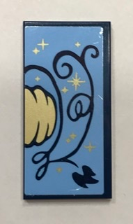 Lego Tile 2 x 4 with Gold Pumpkin, Dark Blue Vines and Leaf Pattern Model Right Side (Sticker) - Set 41154 / Dark Blue