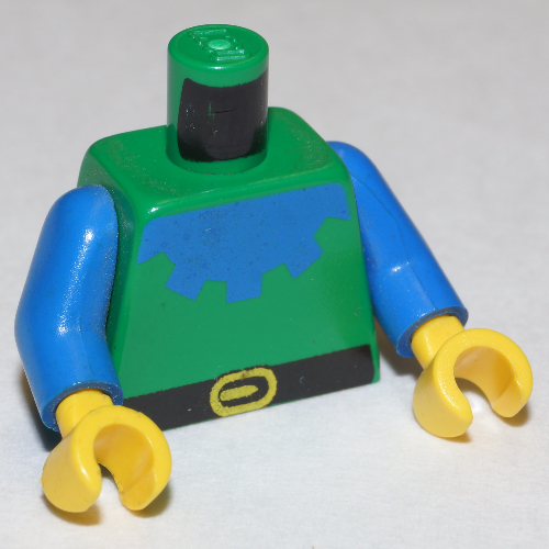Lego Torso Tunic, Blue Collar, Black Belt Print (Forestman), Blue Arms, Yellow Hands / Green