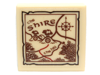 Lego Tile 2 x 2 with Map the Shire Pattern (Sticker) - Set 79003 / Tan