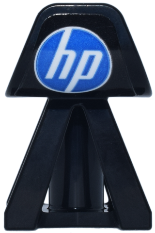 Lego Vehicle, Double Wishbone Suspension Block with Wheel Deflector and Axle Holes with Blue and White 'hp' Circle Logo Pattern (Sticker) - Set 77242