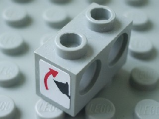 Lego Technic, Brick 1 x 2 with Holes with Black Digger Bucket and Red Curved Arrow Up on White Background Pattern (Sticker) - Set 8459