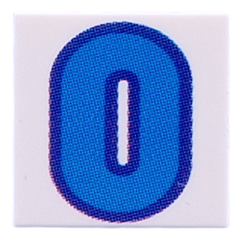 Lego Tile 2 x 2 with Blue '0' Print / White