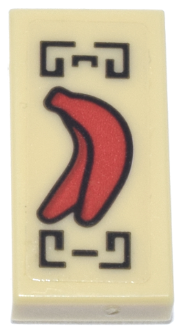 Lego Tile 1 x 2 with Red Bananas and Black Geometric Pattern (Sticker) - Set 70657 / Tan