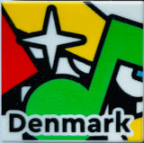Lego Tile 2 x 2 with Green Musical Note, White Star and Black 'Denmark' Pattern / White