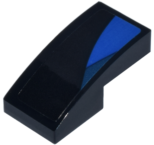 Lego Slope, Curved 2 x 1 x 2/3 with Blue and Dark Blue Curved Panel Pattern Model Right Side (Sticker) - Set 77249 / Black