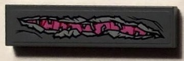 Lego Tile 1 x 4 with Long Rip Exposing Bright Pink Abilisk Skin Pattern (Sticker) - Set 76081 / Dark Bluish Gray