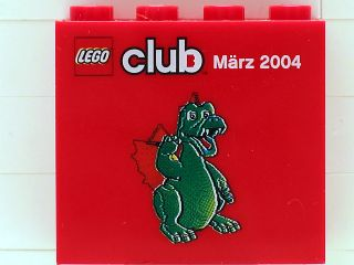 Lego Brick 2 x 4 x 3 with Lego Club, März 2004 and Ollie Pattern