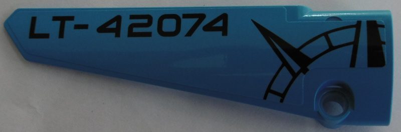 Lego Technic, Panel Fairing # 5 Long Smooth, Side A with Black 'LT-42074' and Compass Point on Dark Azure Background Pattern (Sticker) - Set 42074