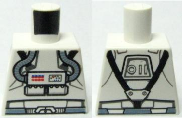 Lego Torso SW Clone Pilot with Sand Blue Hoses and Belt, Black Straps Pattern / White