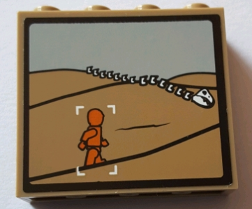 Lego Panel 1 x 4 x 3 with Side Supports - Hollow Studs with Dark Orange Minifigure Target and White Skeleton on Screen Pattern (Sticker) - Set 75059 / Dark Tan