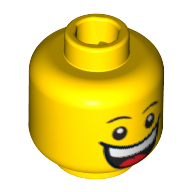 Lego Minifig Head Jester, Huge Grin, White Pupils, Eyebrows / Sad with Tear Print / Yellow