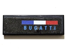 Lego Tile 1 x 3 with Blue, White and Red French Flag and Dark Azure 'BUGATTI' Pattern Model Right Side (Sticker) - Set 42162 / Black