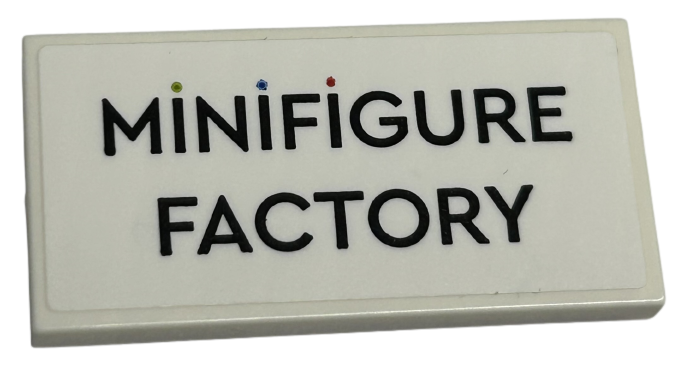 Lego Tile 2 x 4 with 'MINIFIGURE FACTORY', Lime, Blue and Red Dots Pattern (Sticker) - Set 40574