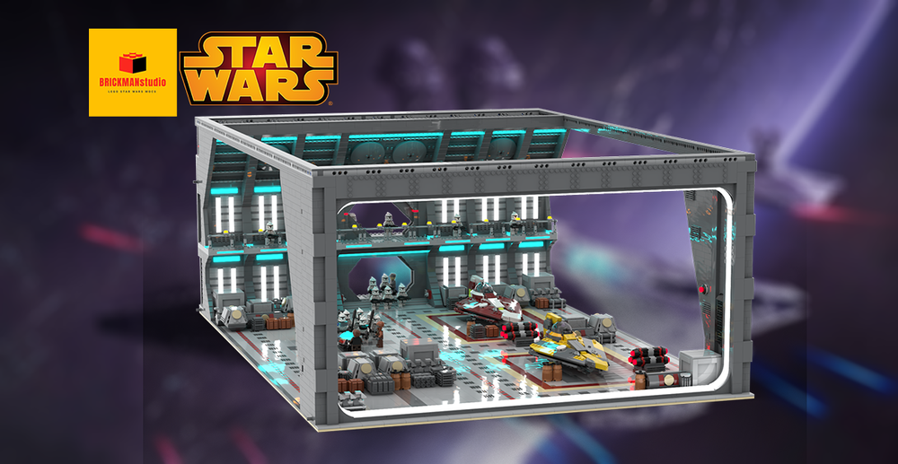 Lego SW UCS MOC Republic Venator class Destroyer Hangar Bay Part 2 Delta 7 starfighters and crates included