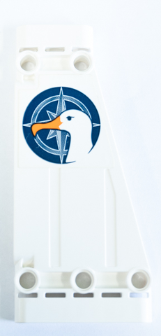 Lego Technic, Panel Plate 5 x 11 x 1 Tapered with Bird Head and Compass Pattern Model Left Side (Sticker) - Set 42064 / White