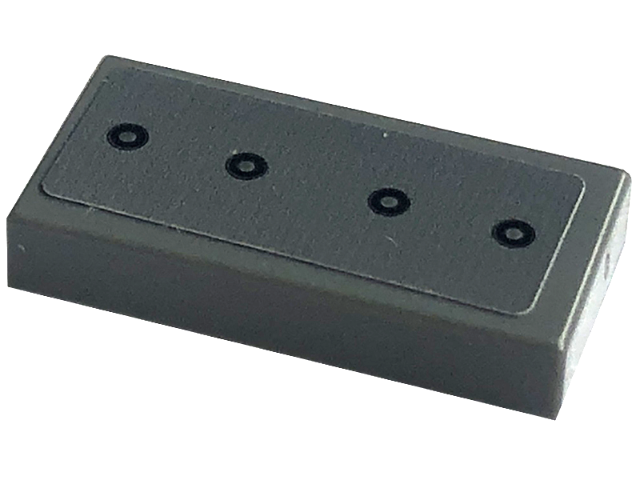 Lego Tile 1 x 2 with Silver Dots and Black Circles on Dark Bluish Gray Background Pattern (Sticker) - Set 76181 / Dark Bluish Gray