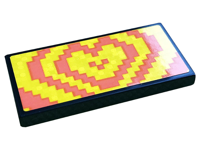 Lego Tile 2 x 4 with Coral and Yellow Pixelated Heart Pattern (Sticker) - Set 41250 / Black