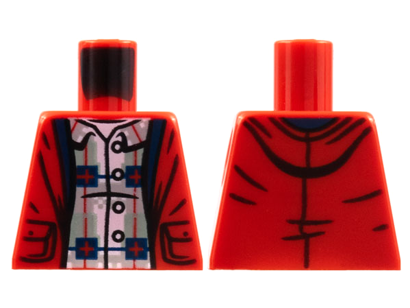 Lego Torso Jacket, Sand Green and Light Bluish Gray Plaid Shirt Pattern / Red