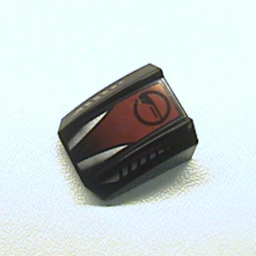 Lego Brick Curved 2 x 2 with Lip, No Studs with Silver and Red with Circle Print / Black