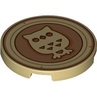 Lego Tile Round 3 x 3 with Wooden Coin, Owl on Nougat Background Print